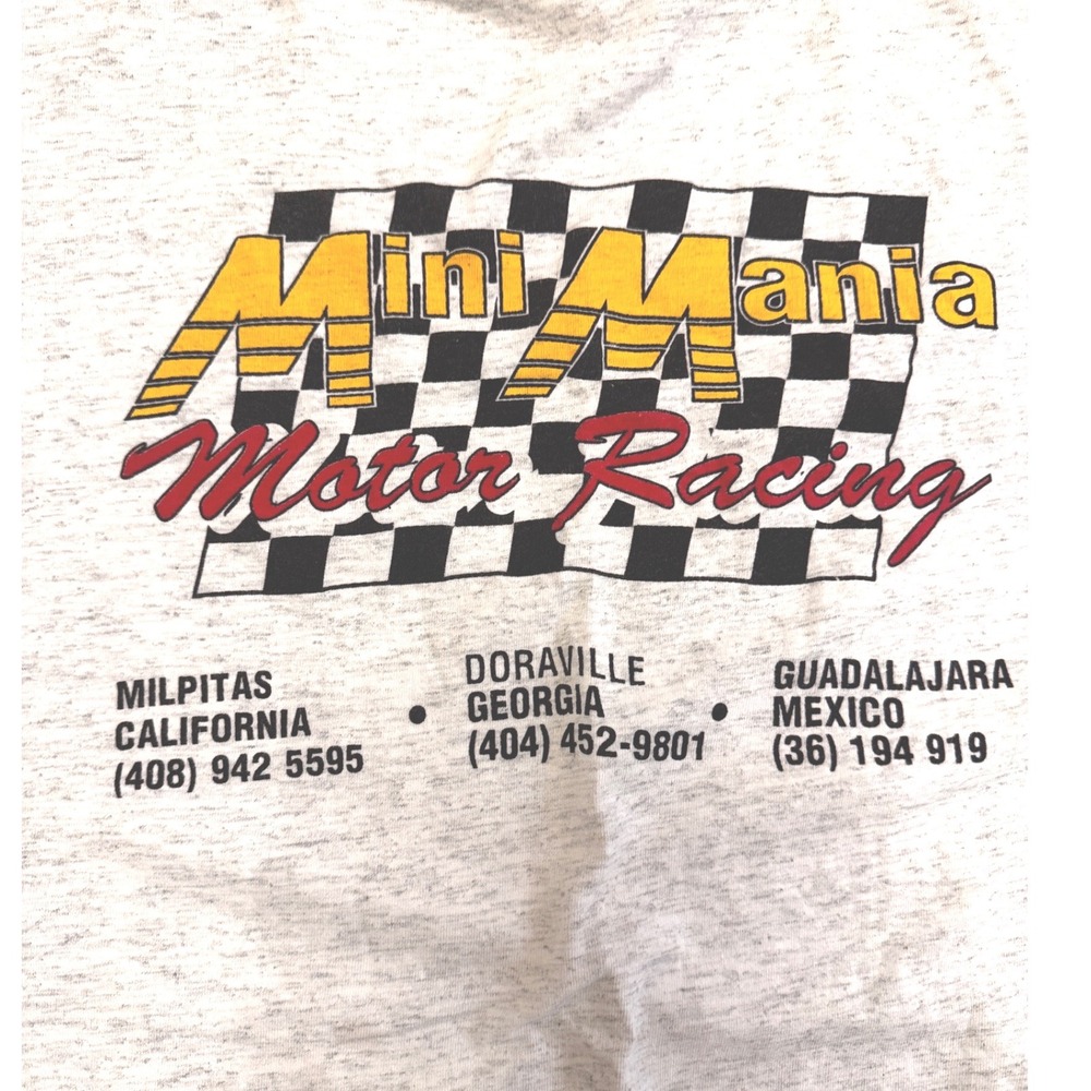 Vintage Oneita Mini Mania Motor Racing T Shirt Gray Single Stitch XXL